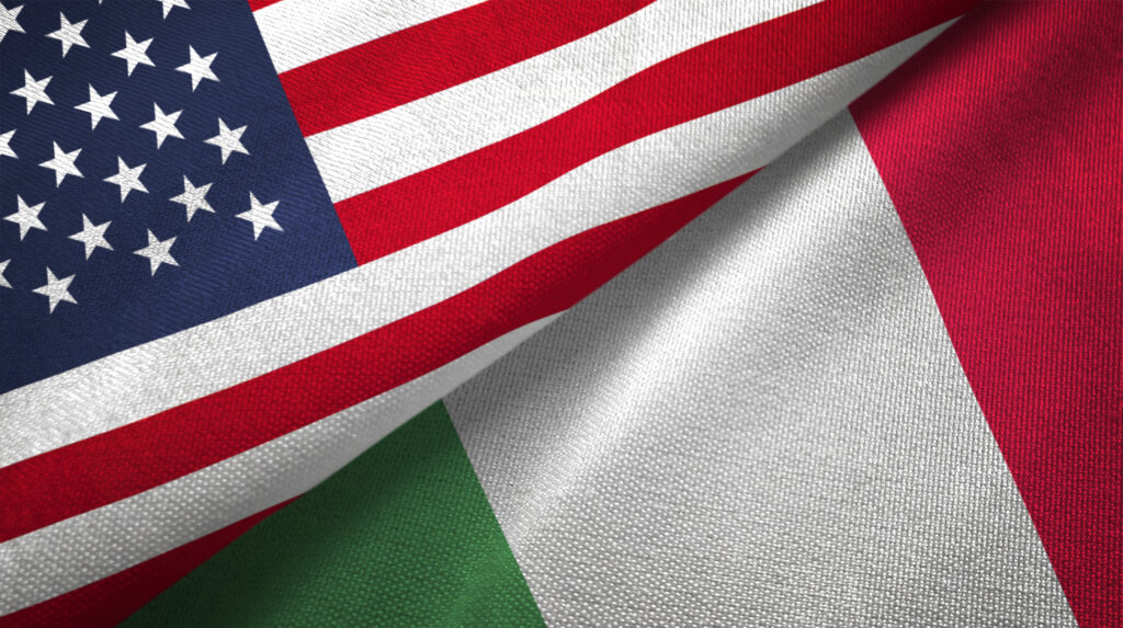 italy and united states two flags together realations textile cloth fabric texture